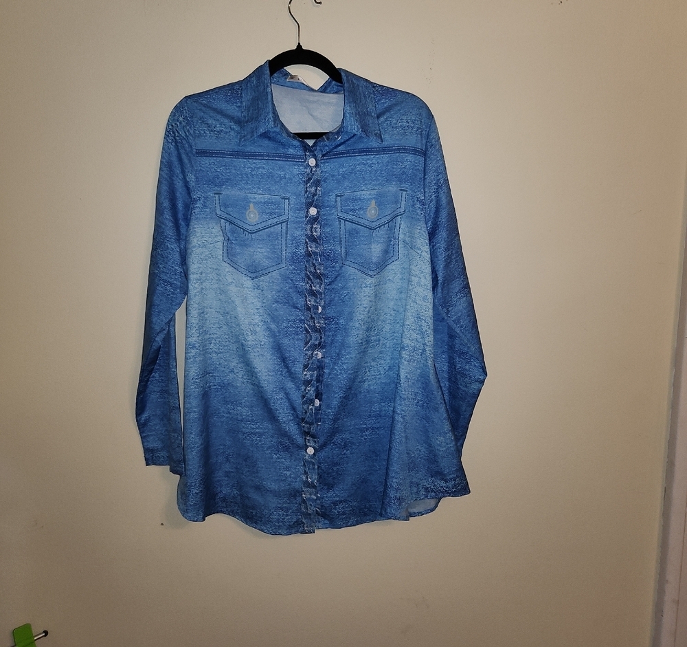 Rosegal Light Blue Denim Like Shirt